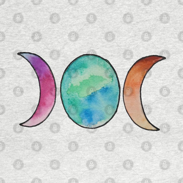 Triple moon goddess symbol in rainbow colors watercolor painting by JewelsNova